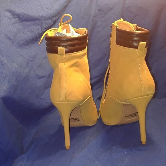 Women's Stiletto Combat Heel Booties, Pointed Toe High Heeled Lace Up Ankle - Picture 2 of 4